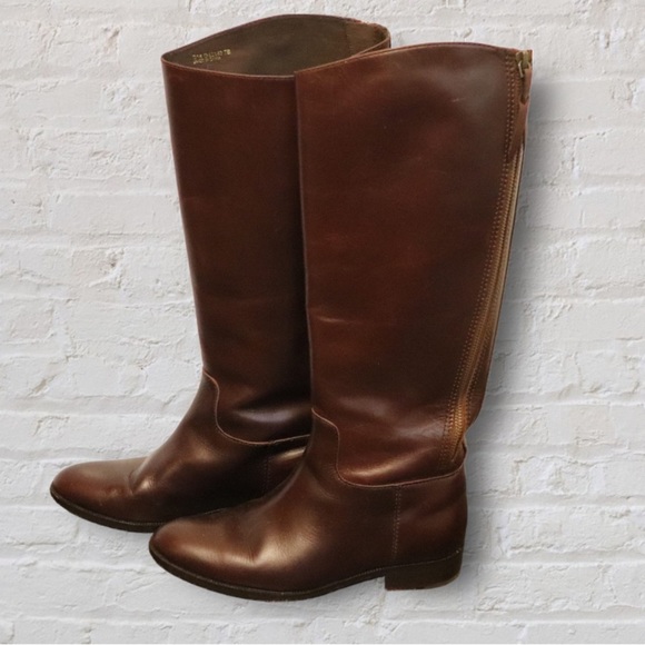 Cole Hann Brown Leather Knee High Round Toe Back Zip Up Arlington Riding Boots - Picture 1 of 7